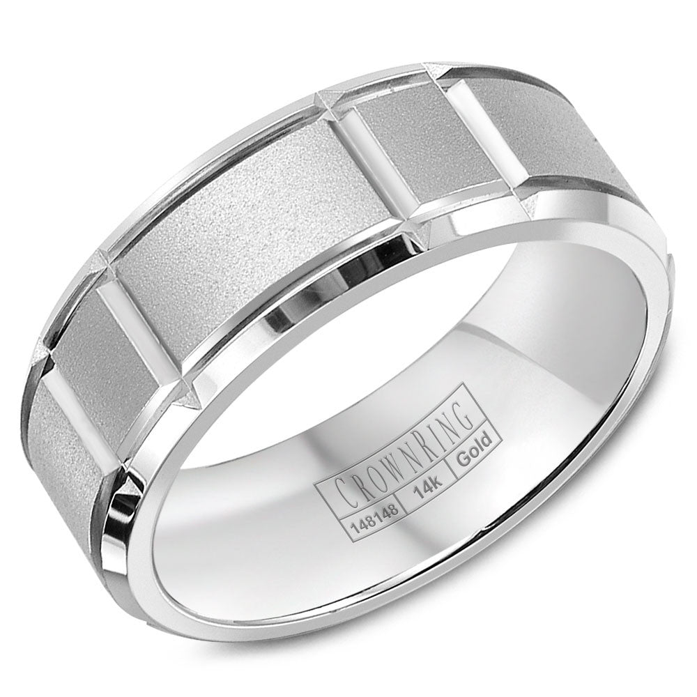 CrownRing 7MM Wedding Band with Sandblast Center and Notch Detailing WB-9910