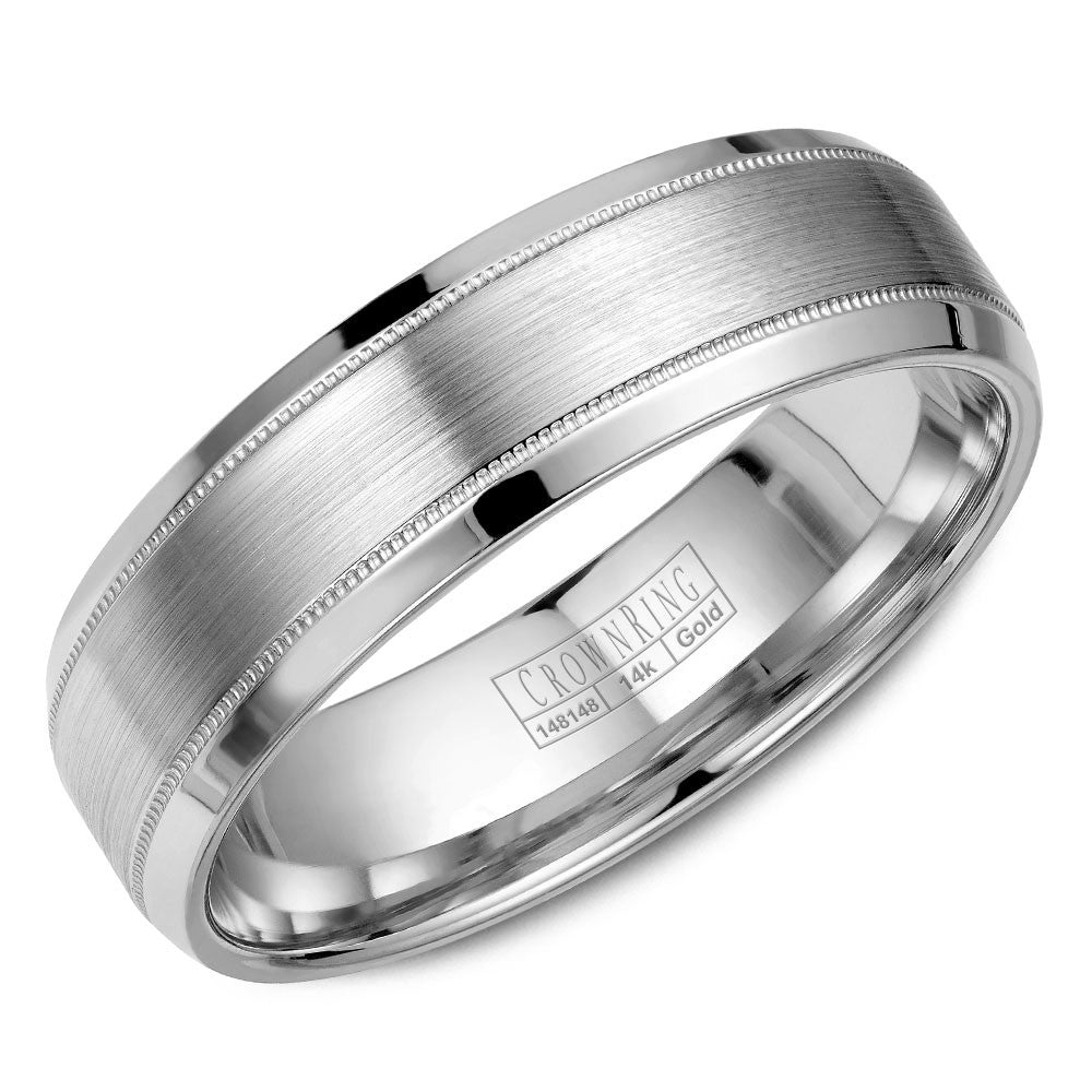 CrownRing 6MM Wedding Band with Brushed Center and Milgrain Detailing WB-9915