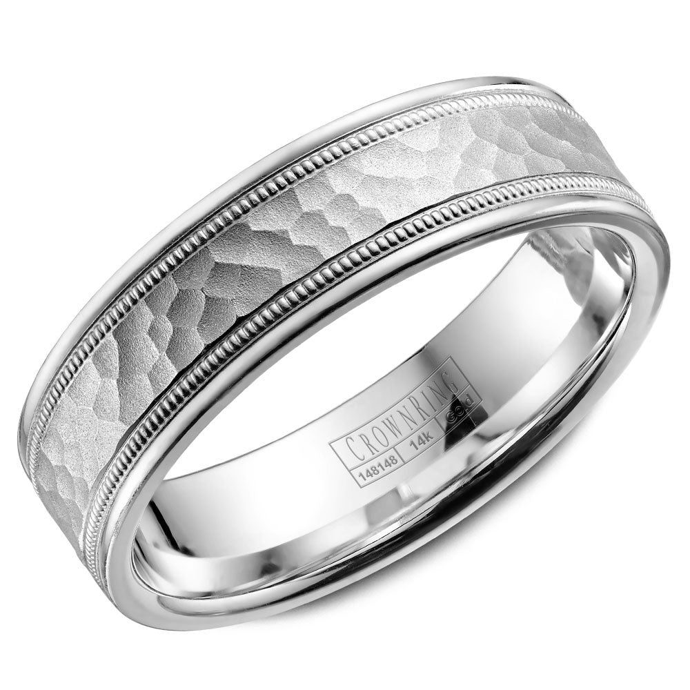 CrownRing 6MM Wedding Band with Hammered Center and Milgrain Detailing WB-9917