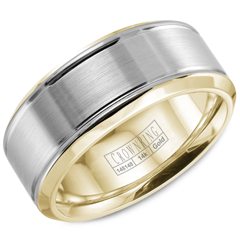 CrownRing 8MM Yellow Gold Wedding Band with White Gold Brushed Center WB-9937