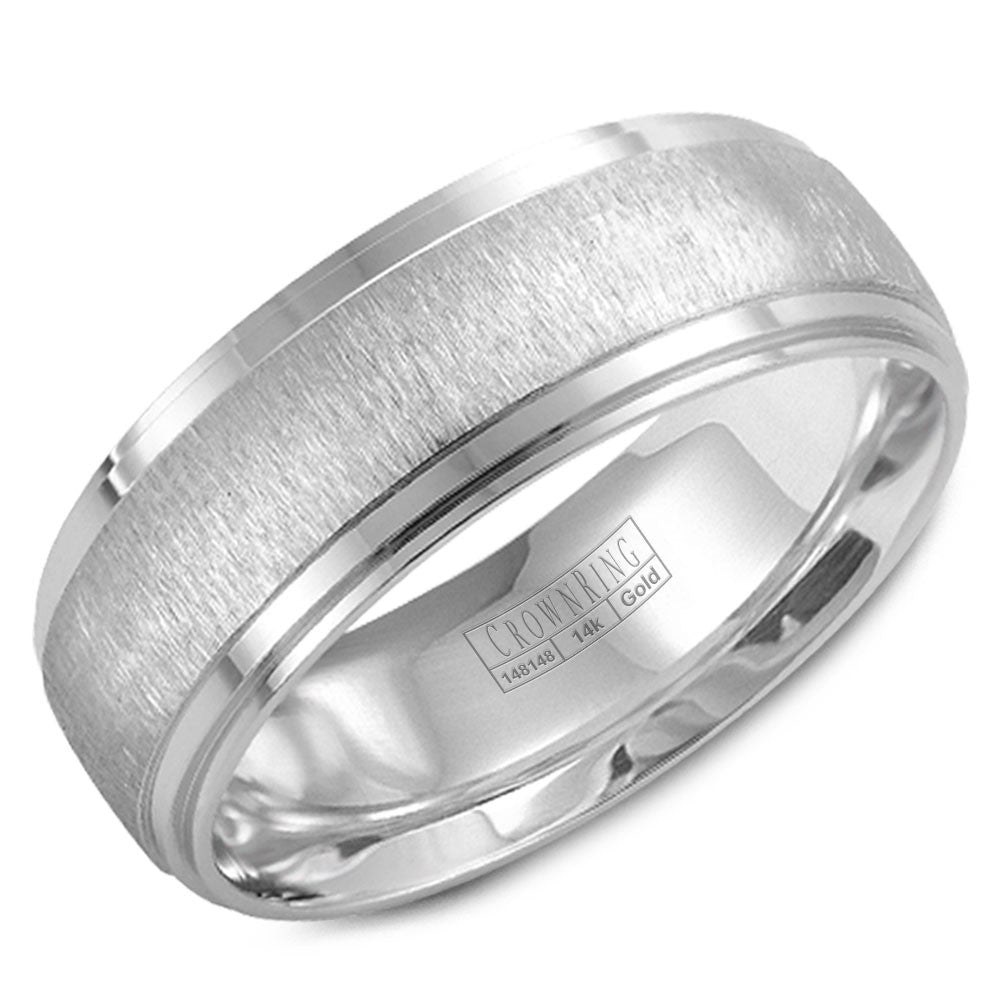 CrownRing 7.5MM Wedding Band with Textured Center and Line Detailing WB-9967