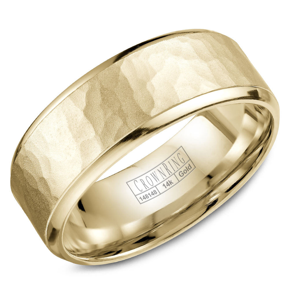 CrownRing 8MM Yellow Gold Wedding Band with Hammered Center WB-9968Y