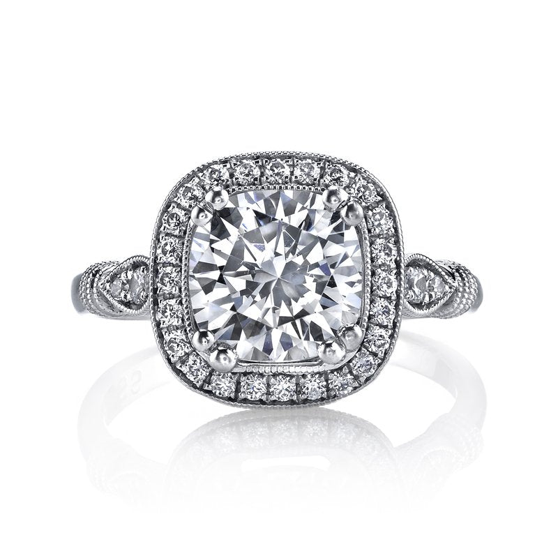 Mars Bridal Vintage Cushion Halo w/ Embellished Profile Diamond Engagement Ring 14664