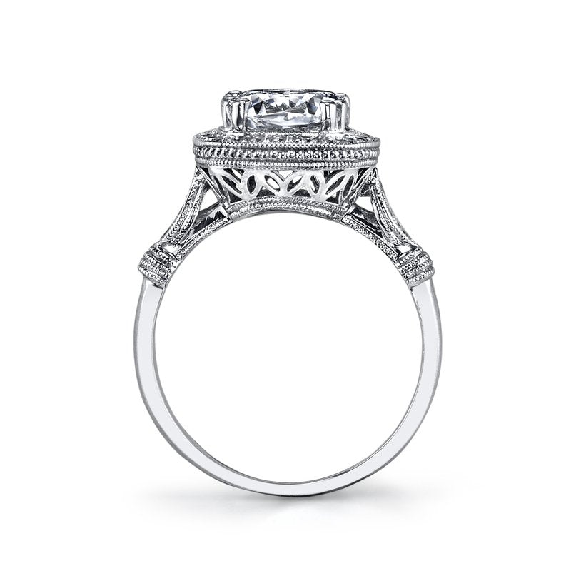 Mars Bridal Vintage Cushion Halo w/ Embellished Profile Diamond Engagement Ring 14664