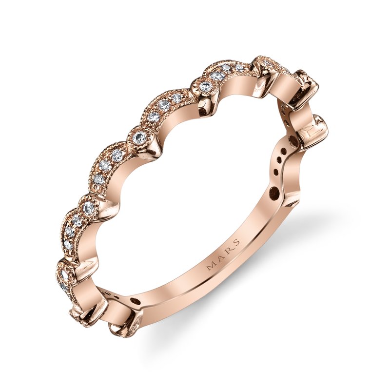 14K Rose Gold 0.12ct. Diamond Scalloped Stackable Fashion Ring