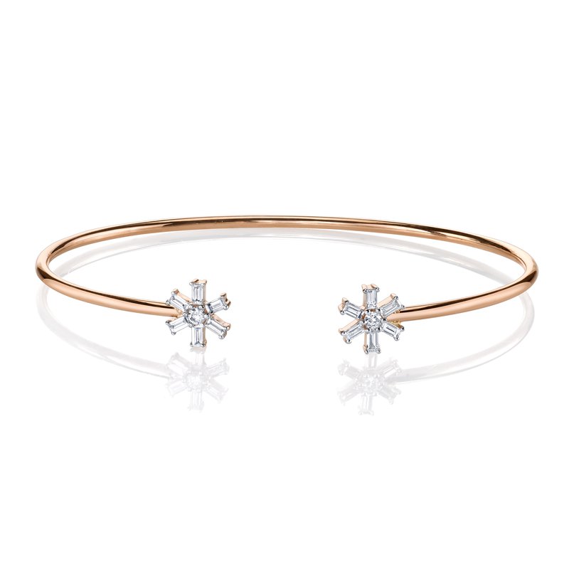 14K Rose Gold 0.38ct. Starburst Accent Baguette Diamond Bangle Bracelet