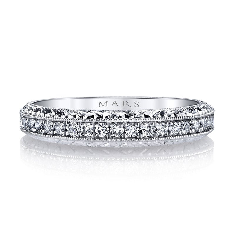 Mars Bridal 14K White Gold Milgrain &amp; Hand Engraved Detailing Diamond Wedding Ring 13010B