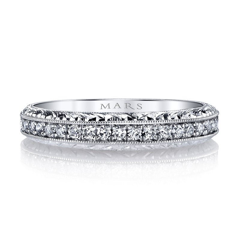 Mars Bridal 14K White Gold Milgrain & Hand Engraved Detailing Diamond Wedding Ring 13010B