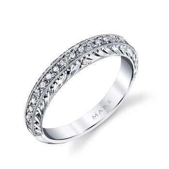 Mars Bridal 14K White Gold Milgrain &amp; Hand Engraved Detailing Diamond Wedding Ring 13010B