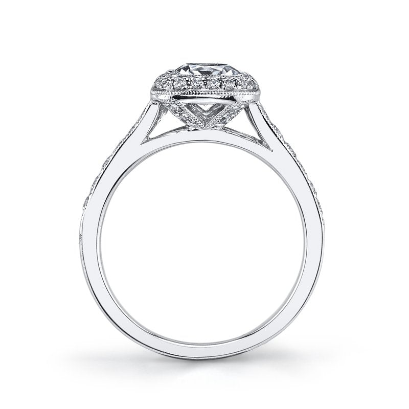 Mars Bridal Vintage Bezel Cushion Halo with Milgrain Detailing Diamond Engagement Ring 25400
