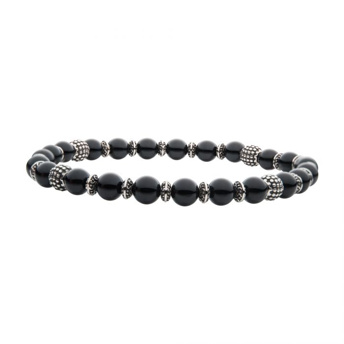 6mm Black Agate Stones with Black Oxidized Beads 7.5&quot; Bracelet BR37971