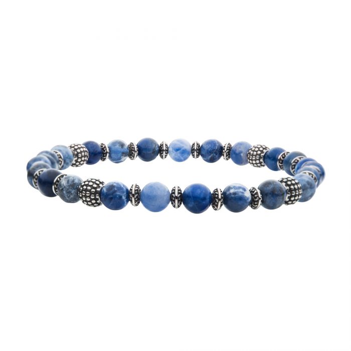 6mm Blue Sodalite Stones with Black Oxidized Beads 7.5&quot; Bracelet BR37972