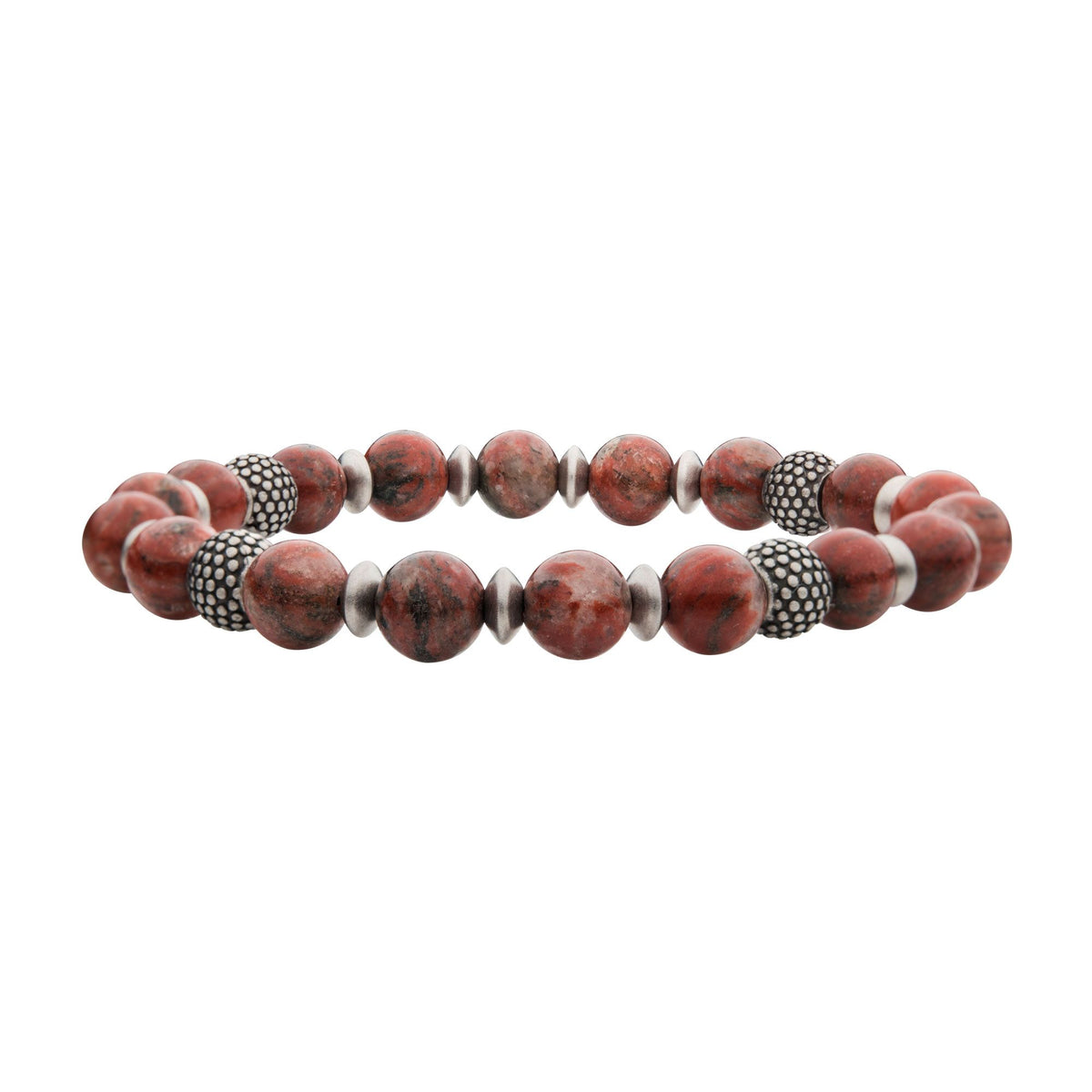 8.5mm Rainbow Jasper Stones with Black Oxidized Beads 7.5&quot; Bracelet BR38054
