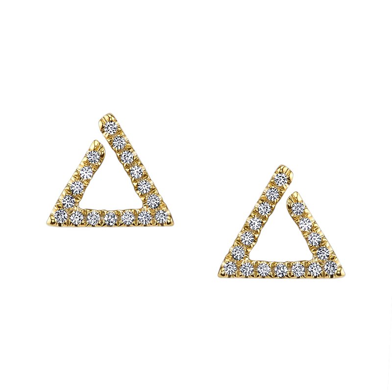 14K Yellow Gold 0.14ct. Diamond Geometric Triangle Stud Earrings