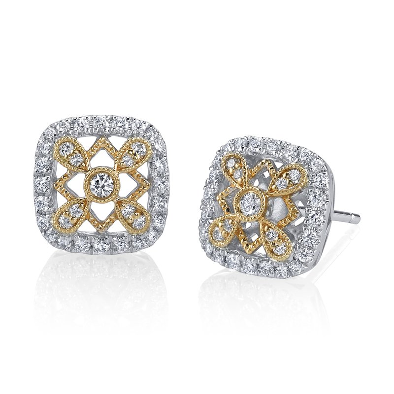 14K Two-Tone Gold 0.40ct. Filigree Design Diamond Stud Earrings
