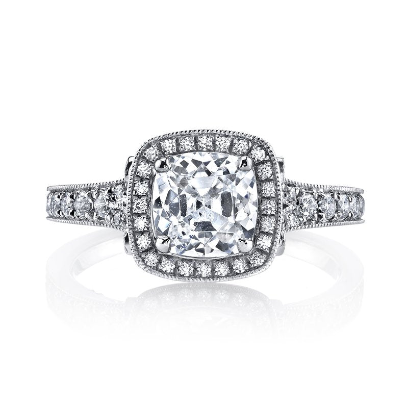 Mars Bridal Vintage Cushion Halo w/ Milgrain Detail &amp; Embellished Profile Diamond Engagement Ring 25530