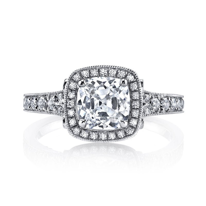 Mars Bridal Vintage Cushion Halo w/ Milgrain Detail & Embellished Profile Diamond Engagement Ring 25530