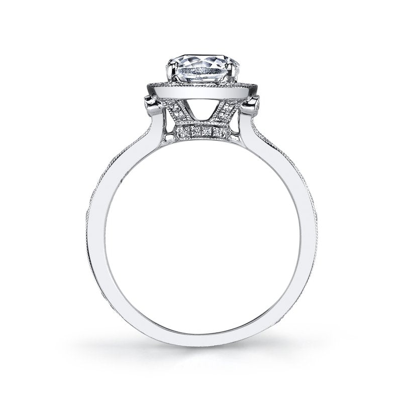Mars Bridal Vintage Cushion Halo w/ Milgrain Detail &amp; Embellished Profile Diamond Engagement Ring 25530