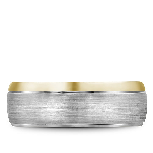 Bleu Royale 7.5MM White &amp; Yellow Gold Wedding Band with Brushed Center with Polished Edges RYL-006WY75