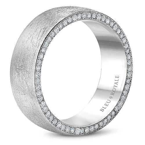 Bleu Royale 8MM Side Profile Eternity Diamond Wedding Band with Sandpaper Finish RYL-020WD8
