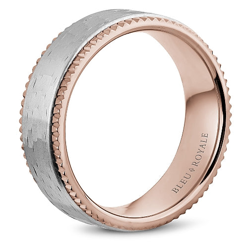 Bleu Royale 7.5MM Rose Gold Wedding Band with Textured White Gold Center RYL-032WR75