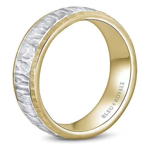 Bleu Royale 7.5MM Yellow Gold Wedding Band with Textured White Gold Center RYL-045WY75