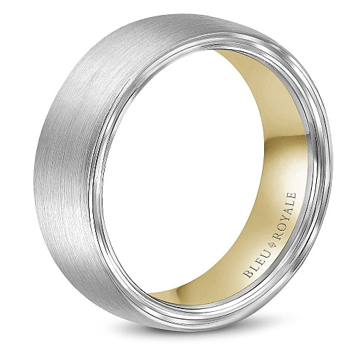 Bleu Royale 7.5MM Brushed White Gold Wedding Band with Yellow Gold Interior RYL-059WY75