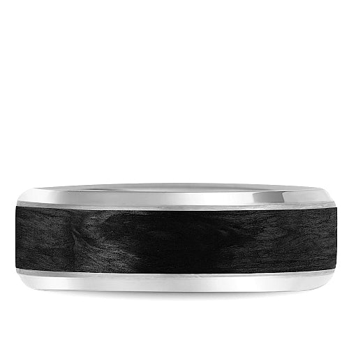 Bleu Royale 7.5MM Wedding Band with Forged Carbon Fiber Center and Beveled Edges RYL-064W75