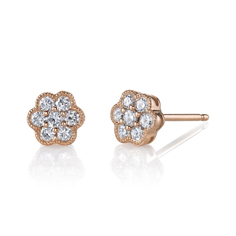 14K Rose Gold 0.36ct. Diamond Floral Blossom Stud Earrings