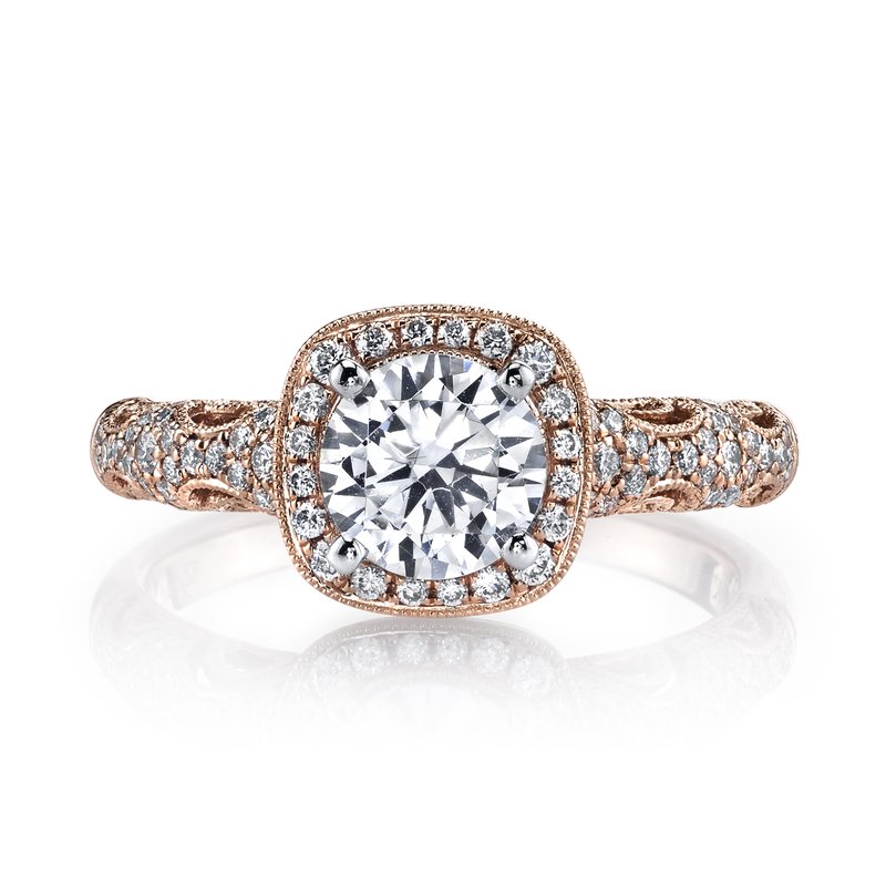 Mars Bridal Signature Cushion Halo with Filigree &amp; Milgrain Detailing Diamond Engagement Ring 25870