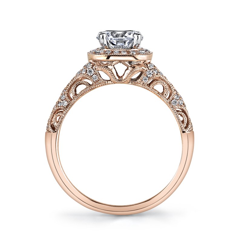 Mars Bridal Signature Cushion Halo with Filigree & Milgrain Detailing Diamond Engagement Ring 25870