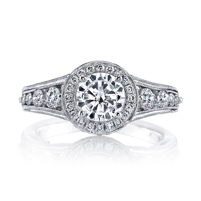 Mars Bridal Vintage Round Peek-A-Boo Halo w/ Scrollwork &amp; Milgrain Detailing Diamond Engagement Ring 25856