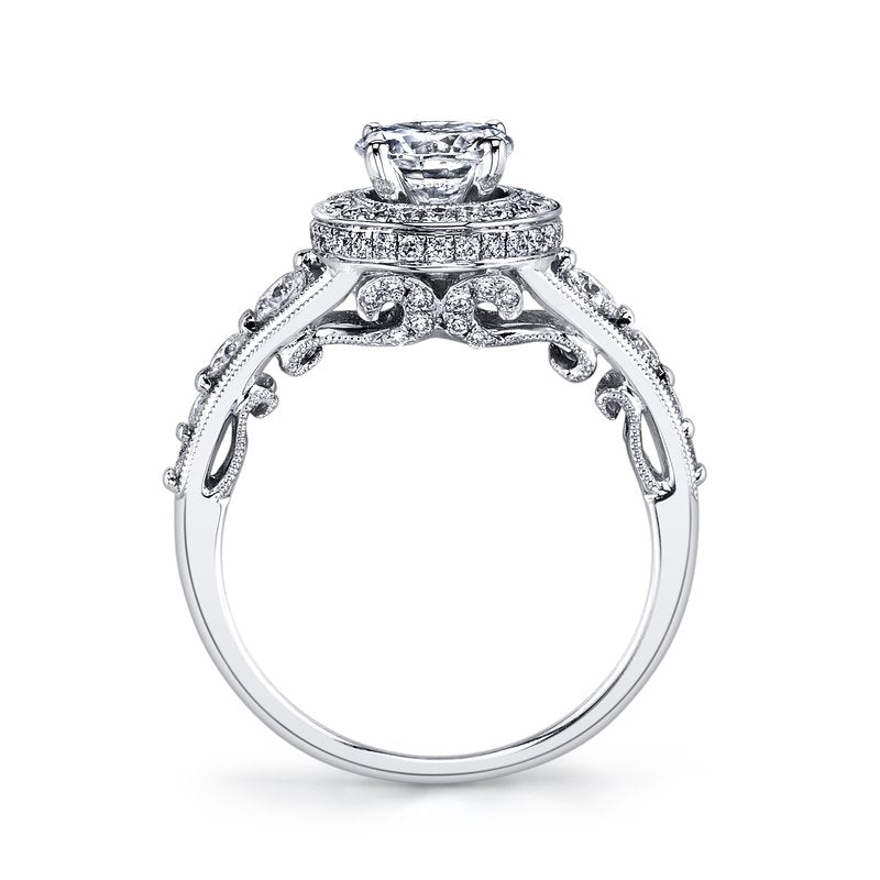 Mars Bridal Vintage Round Peek-A-Boo Halo w/ Scrollwork & Milgrain Detailing Diamond Engagement Ring 25856