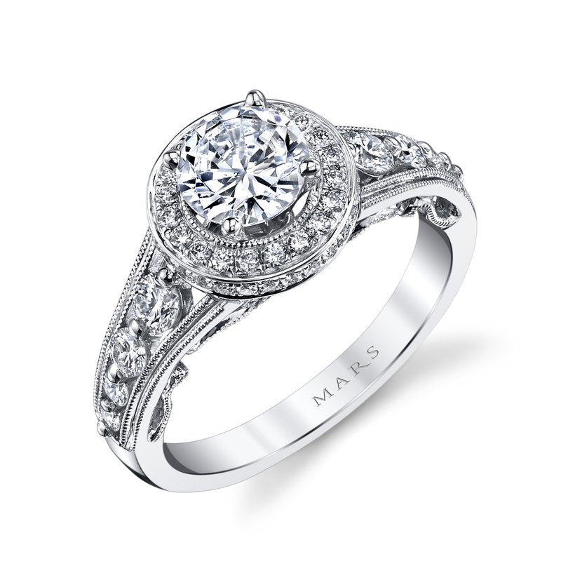 Mars Bridal Vintage Round Peek-A-Boo Halo w/ Scrollwork & Milgrain Detailing Diamond Engagement Ring 25856