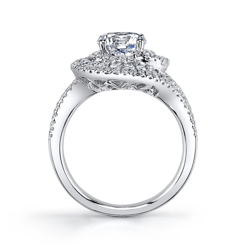 Mars Bridal Timeless Round Triple Halo Asymmetrical Bypass Shank Diamond Engagement Ring 25635