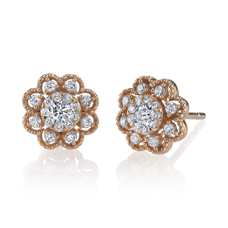 14K Rose Gold 0.42ct. Diamond Floral Accent Stud Earrings