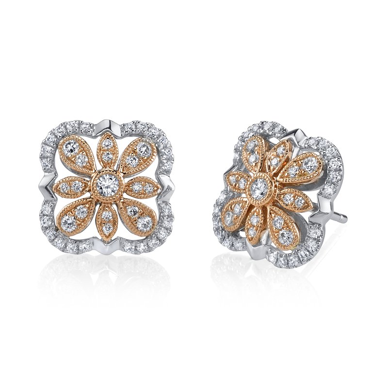 14K Two-Tone Gold 0.28ct. Diamond Filigree Design Stud Earrings