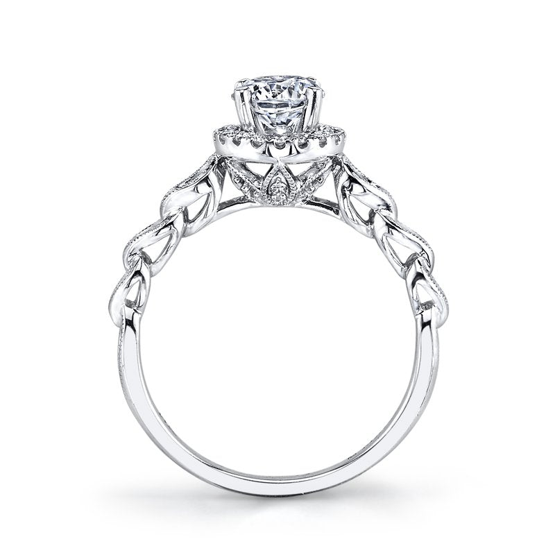 Mars Bridal Signature Round Halo w/ Braided Interwoven Shank &amp; Profile Accents Diamond Engagement Ring 25855