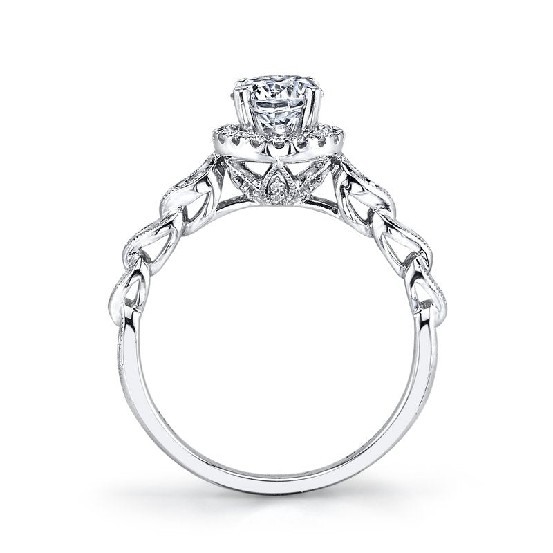 Mars Bridal Signature Round Halo w/ Braided Interwoven Shank & Profile Accents Diamond Engagement Ring 25855