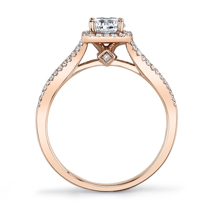 Mars Bridal Square Halo w/ Round Center Split Shank Diamond Engagement Ring 25355