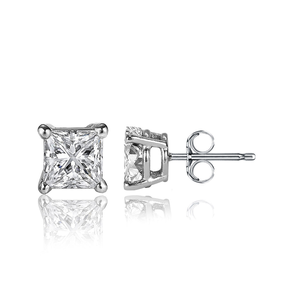 1/2 Carat Princess Cut 14K White Gold 4 Prong Basket Set Diamond Solitaire Stud Earrings (Signature Quality)